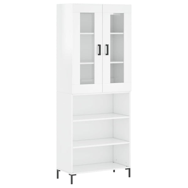 Highboard høyglans hvit 69,5x34x180 cm konstruert tre