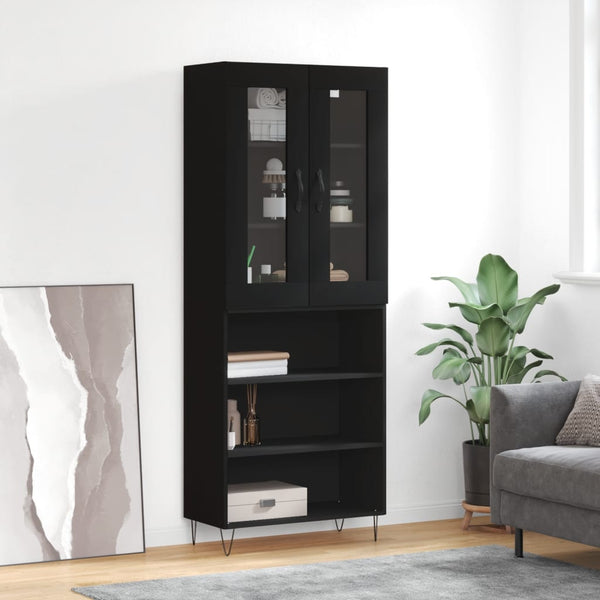 Highboard svart 69,5x34x180 cm konstruert tre