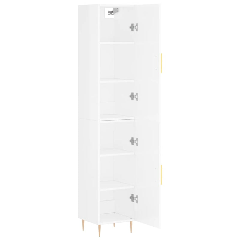 Highboard høyglans hvit 34,5x34x180 cm konstruert tre