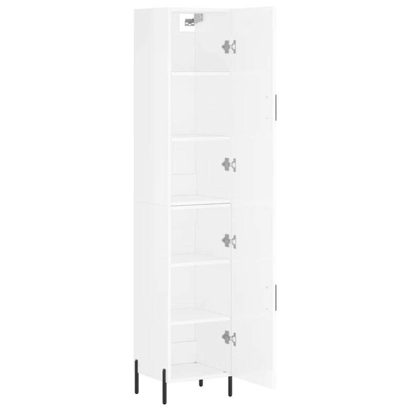 Highboard høyglans hvit 34,5x34x180 cm konstruert tre