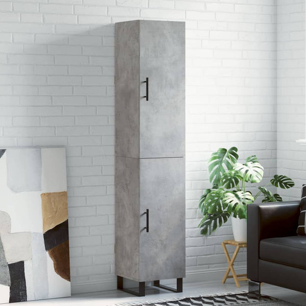 Highboard betonggrå 34,5x34x180 cm konstruert tre