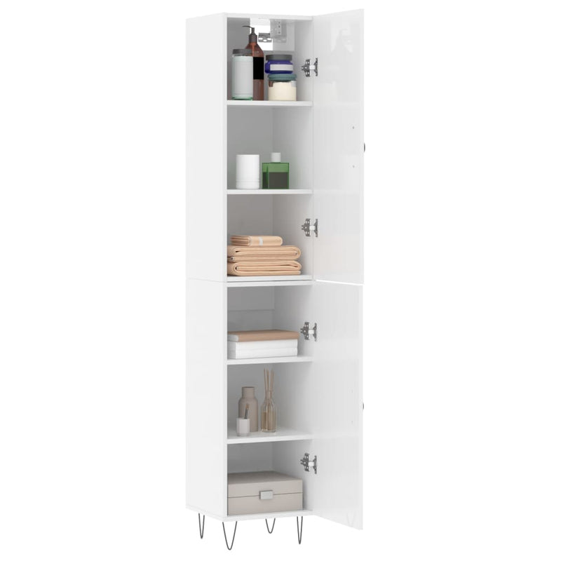 Highboard høyglans hvit 34,5x34x180 cm konstruert tre