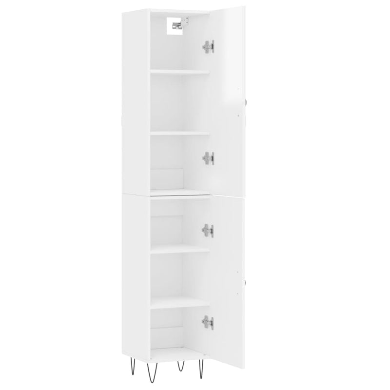 Highboard høyglans hvit 34,5x34x180 cm konstruert tre