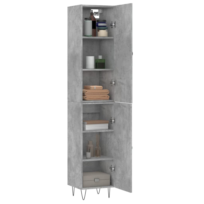 Highboard betonggrå 34,5x34x180 cm konstruert tre