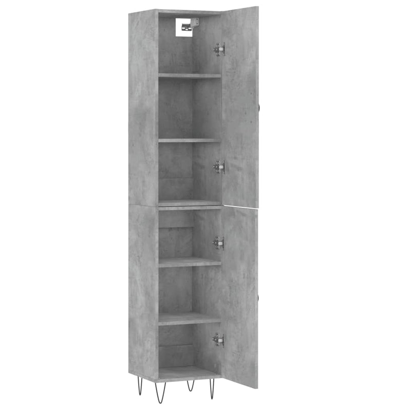 Highboard betonggrå 34,5x34x180 cm konstruert tre