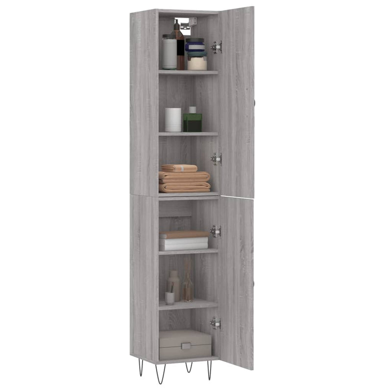 Highboard grå sonoma 34,5x34x180 cm konstruert tre