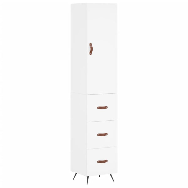 Highboard hvit 34,5x34x180 cm konstruert tre