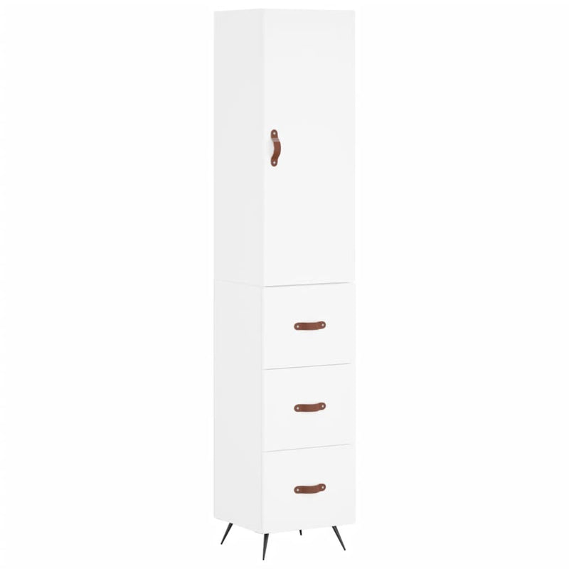 Highboard hvit 34,5x34x180 cm konstruert tre