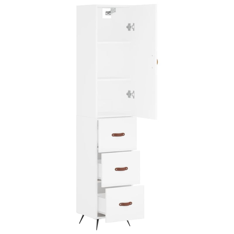 Highboard hvit 34,5x34x180 cm konstruert tre