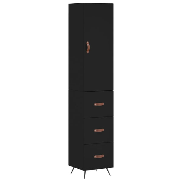 Highboard svart 34,5x34x180 cm konstruert tre