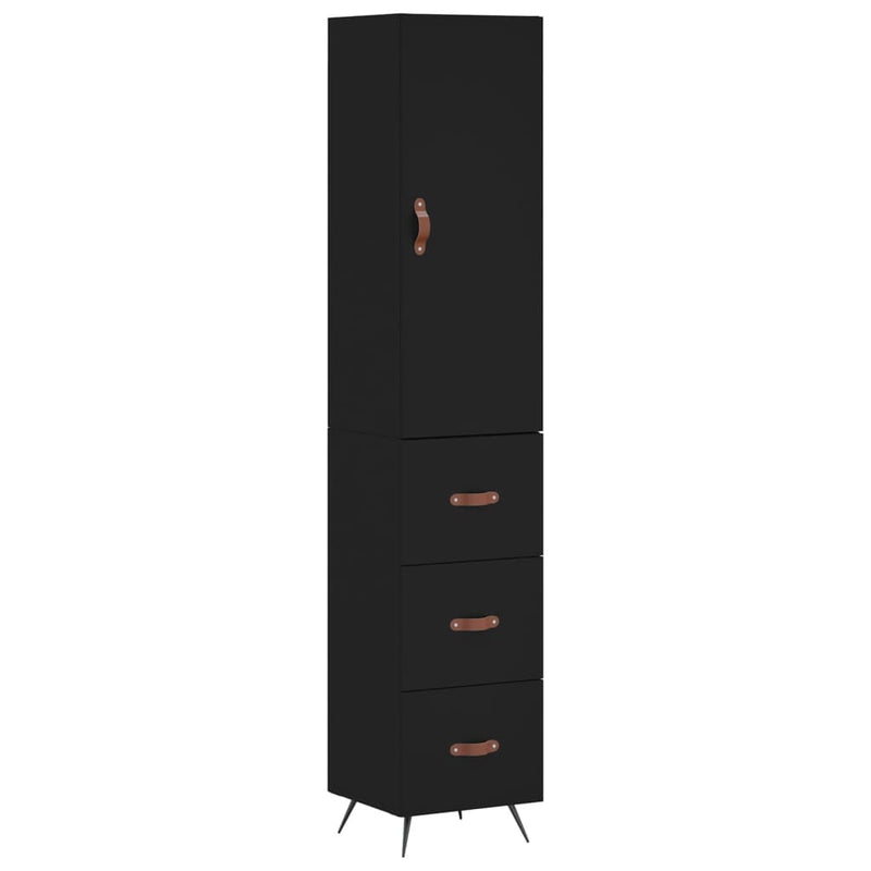 Highboard svart 34,5x34x180 cm konstruert tre