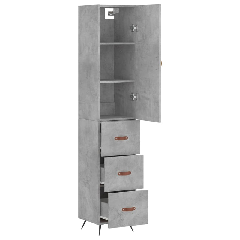 Highboard betonggrå 34,5x34x180 cm konstruert tre