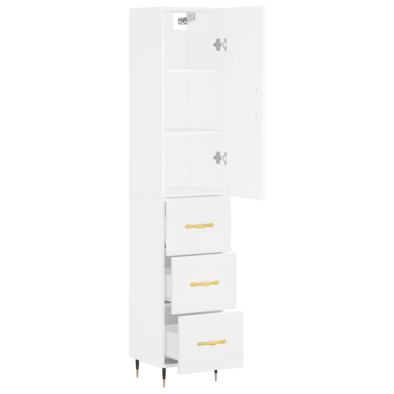 Highboard hvit 34,5x34x180 cm konstruert tre