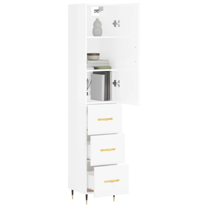 Highboard høyglans hvit 34,5x34x180 cm konstruert tre