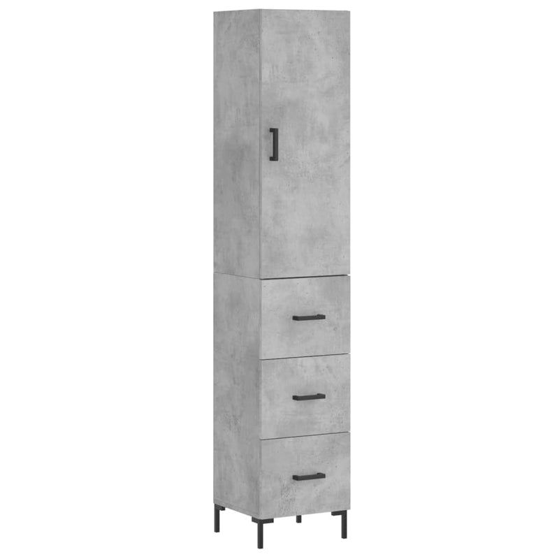 Highboard betonggrå 34,5x34x180 cm konstruert tre