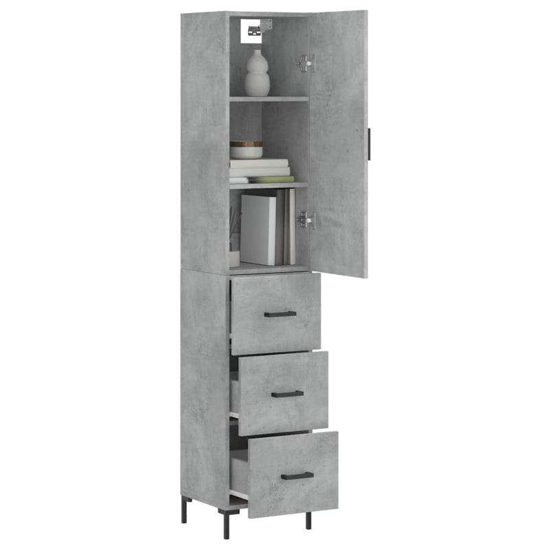 Highboard betonggrå 34,5x34x180 cm konstruert tre