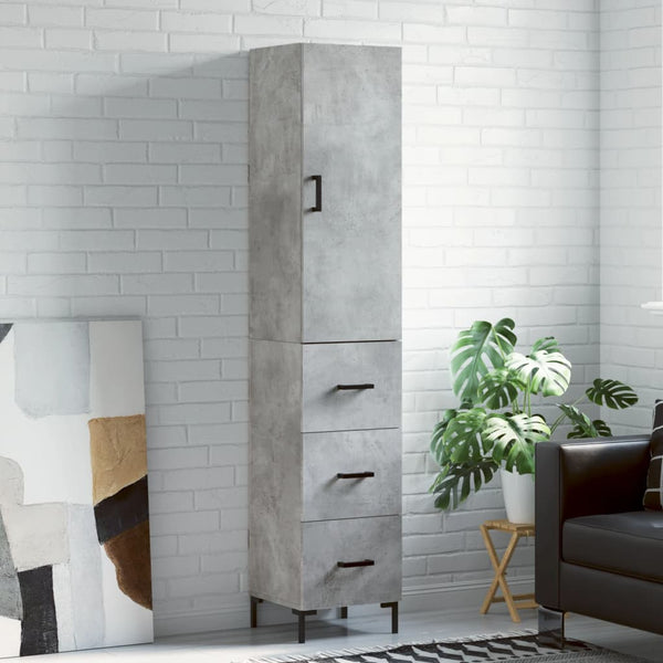 Highboard betonggrå 34,5x34x180 cm konstruert tre