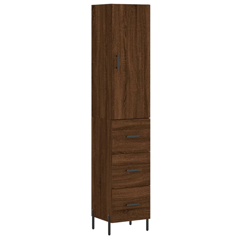 Highboard brun eik 34,5x34x180 cm konstruert tre