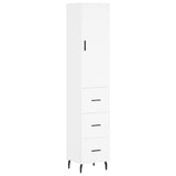 Highboard hvit 34,5x34x180 cm konstruert tre