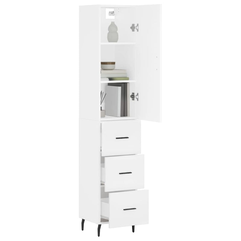 Highboard hvit 34,5x34x180 cm konstruert tre