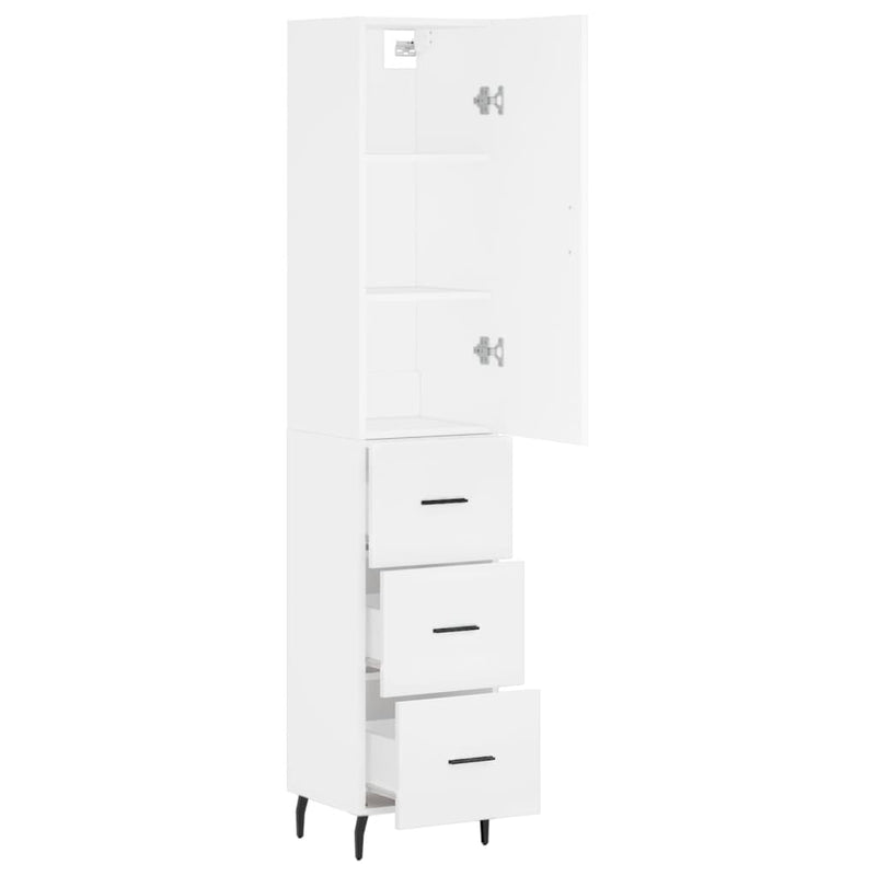 Highboard hvit 34,5x34x180 cm konstruert tre