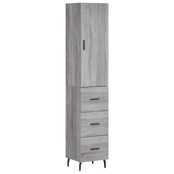 Highboard grå sonoma 34,5x34x180 cm konstruert tre