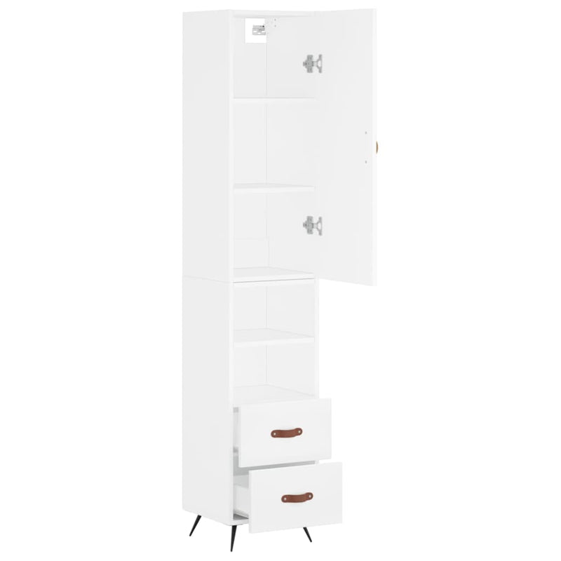 Highboard hvit 34,5x34x180 cm konstruert tre