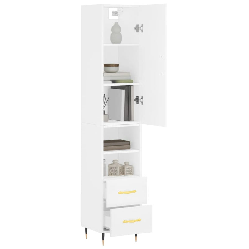 Highboard hvit 34,5x34x180 cm konstruert tre