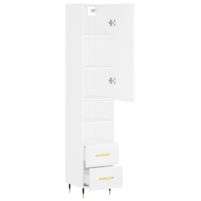 Highboard hvit 34,5x34x180 cm konstruert tre