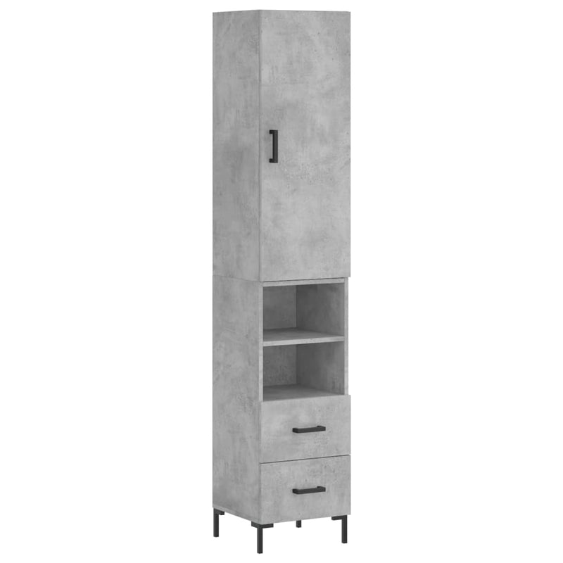 Highboard betonggrå 34,5x34x180 cm konstruert tre