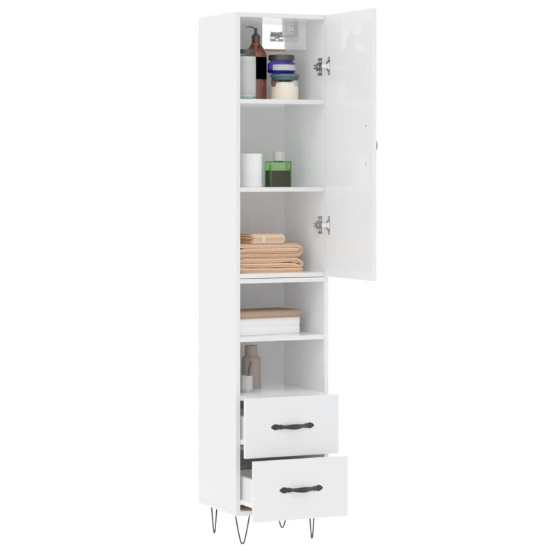 Highboard høyglans hvit 34,5x34x180 cm konstruert tre