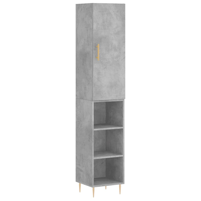 Highboard betonggrå 34,5x34x180 cm konstruert tre