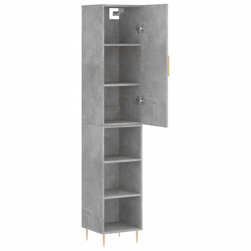 Highboard betonggrå 34,5x34x180 cm konstruert tre