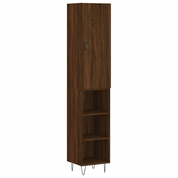 Highboard brun eik 34,5x34x180 cm konstruert tre