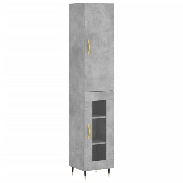 Highboard betonggrå 34,5x34x180 cm konstruert tre