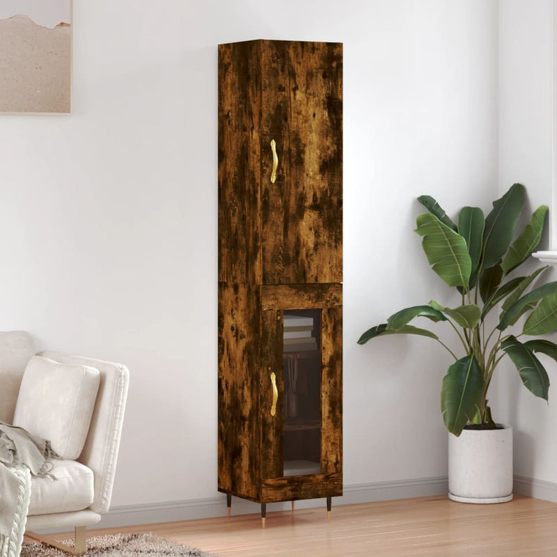 Highboard røkt eik 34,5x34x180 cm konstruert tre