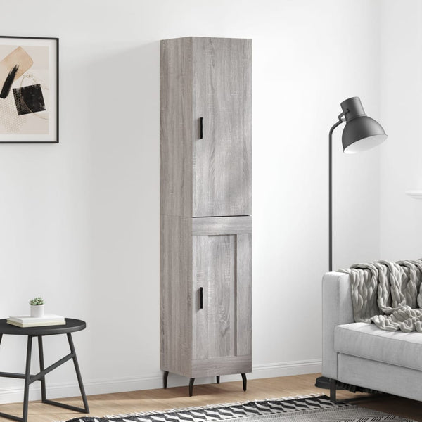 Highboard grå sonoma 34,5x34x180 cm konstruert tre