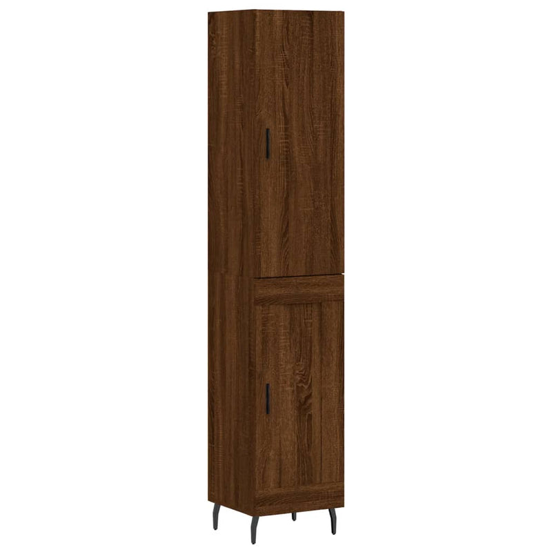 Highboard brun eik 34,5x34x180 cm konstruert tre