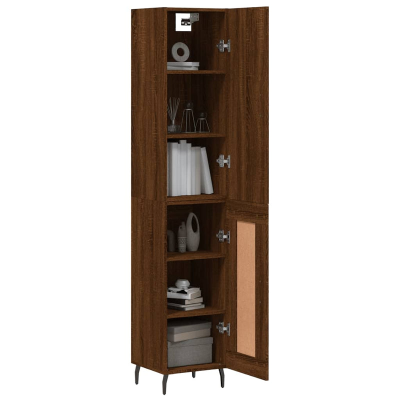 Highboard brun eik 34,5x34x180 cm konstruert tre