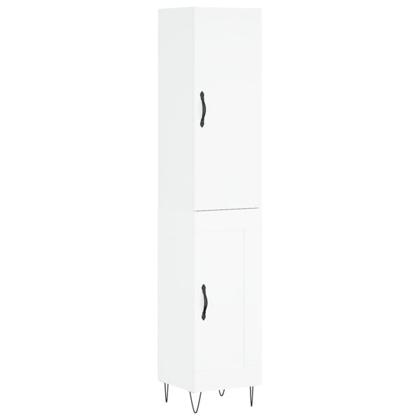 Highboard høyglans hvit 34,5x34x180 cm konstruert tre