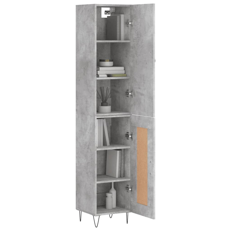 Highboard betonggrå 34,5x34x180 cm konstruert tre