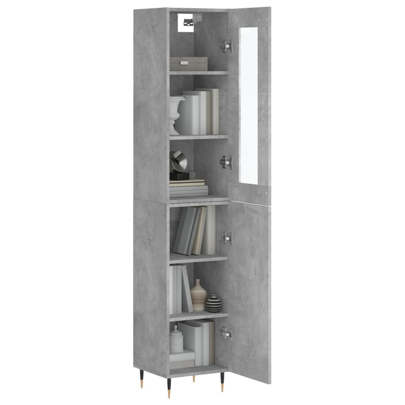 Highboard betonggrå 34,5x34x180 cm konstruert tre