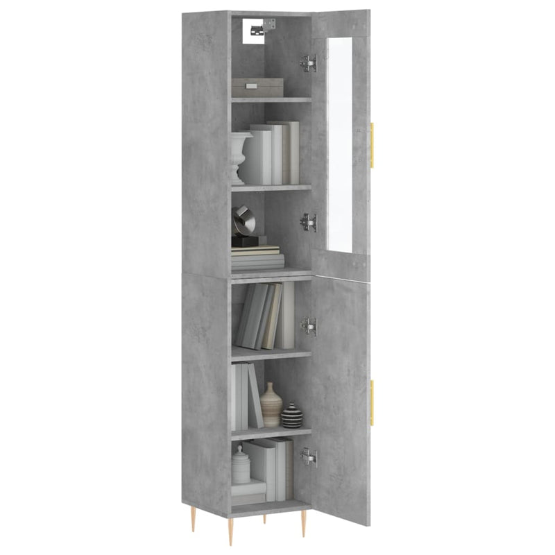 Highboard betonggrå 34,5x34x180 cm konstruert tre