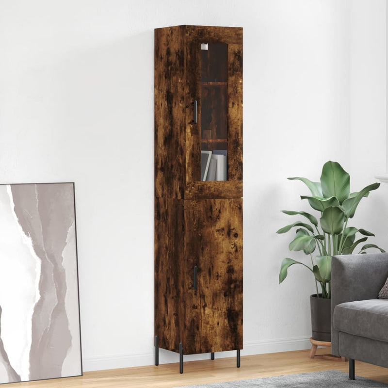 Highboard røkt eik 34,5x34x180 cm konstruert tre