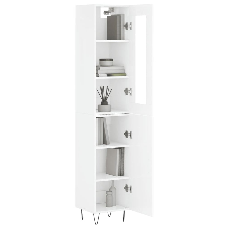 Highboard høyglans hvit 34,5x34x180 cm konstruert tre