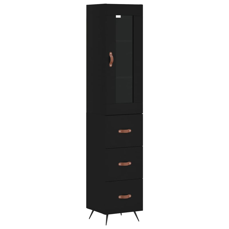 Highboard svart 34,5x34x180 cm konstruert tre