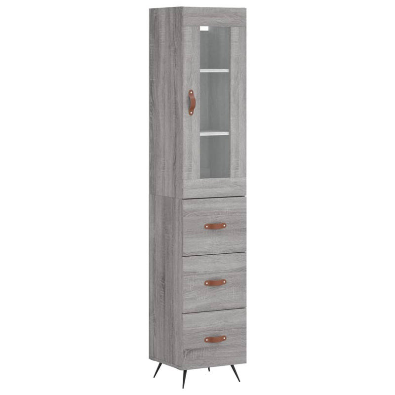 Highboard grå sonoma 34,5x34x180 cm konstruert tre