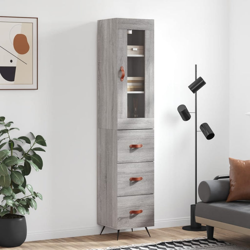 Highboard grå sonoma 34,5x34x180 cm konstruert tre