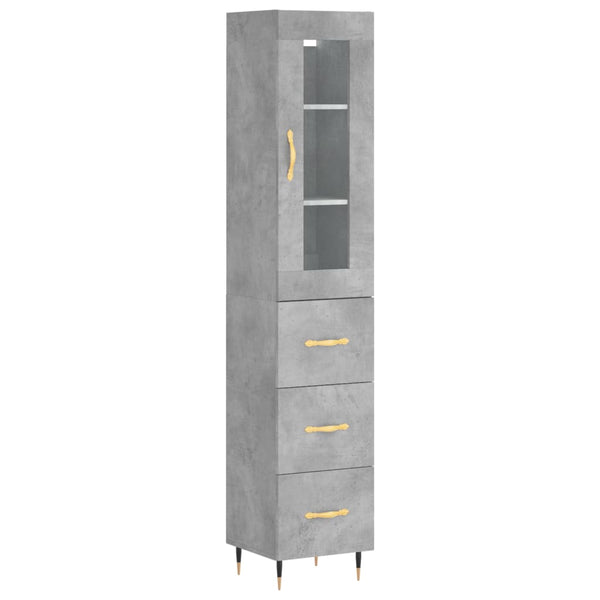 Highboard betonggrå 34,5x34x180 cm konstruert tre