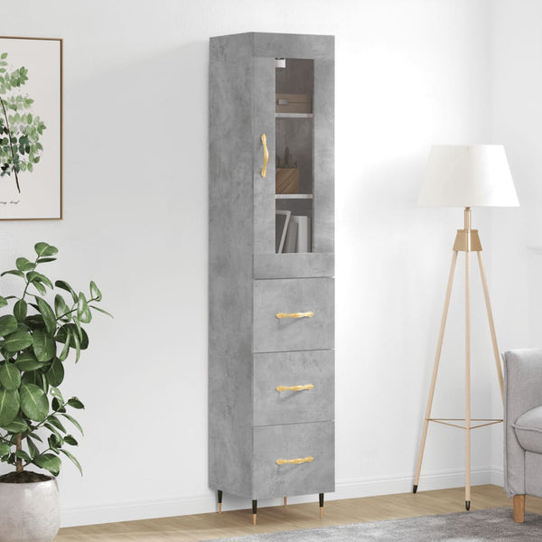 Highboard betonggrå 34,5x34x180 cm konstruert tre